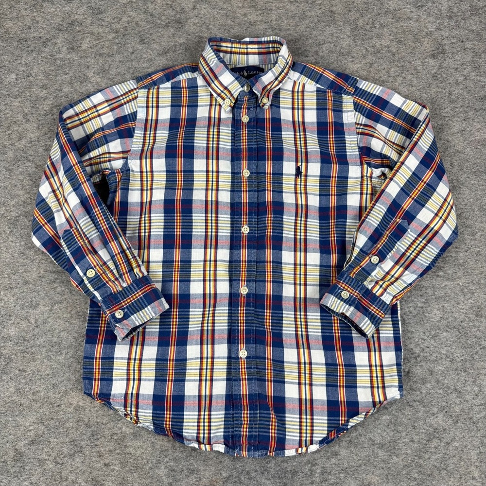 Ralph Lauren Button Down Shirt Long Sleeve Plaid Cotton Boys 6